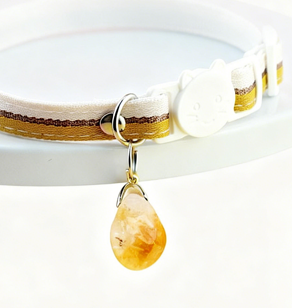 Natural Citrine Pet Collar | Adjustable Fit | Breakaway Safety Buckle | For Cats & Small Dogs