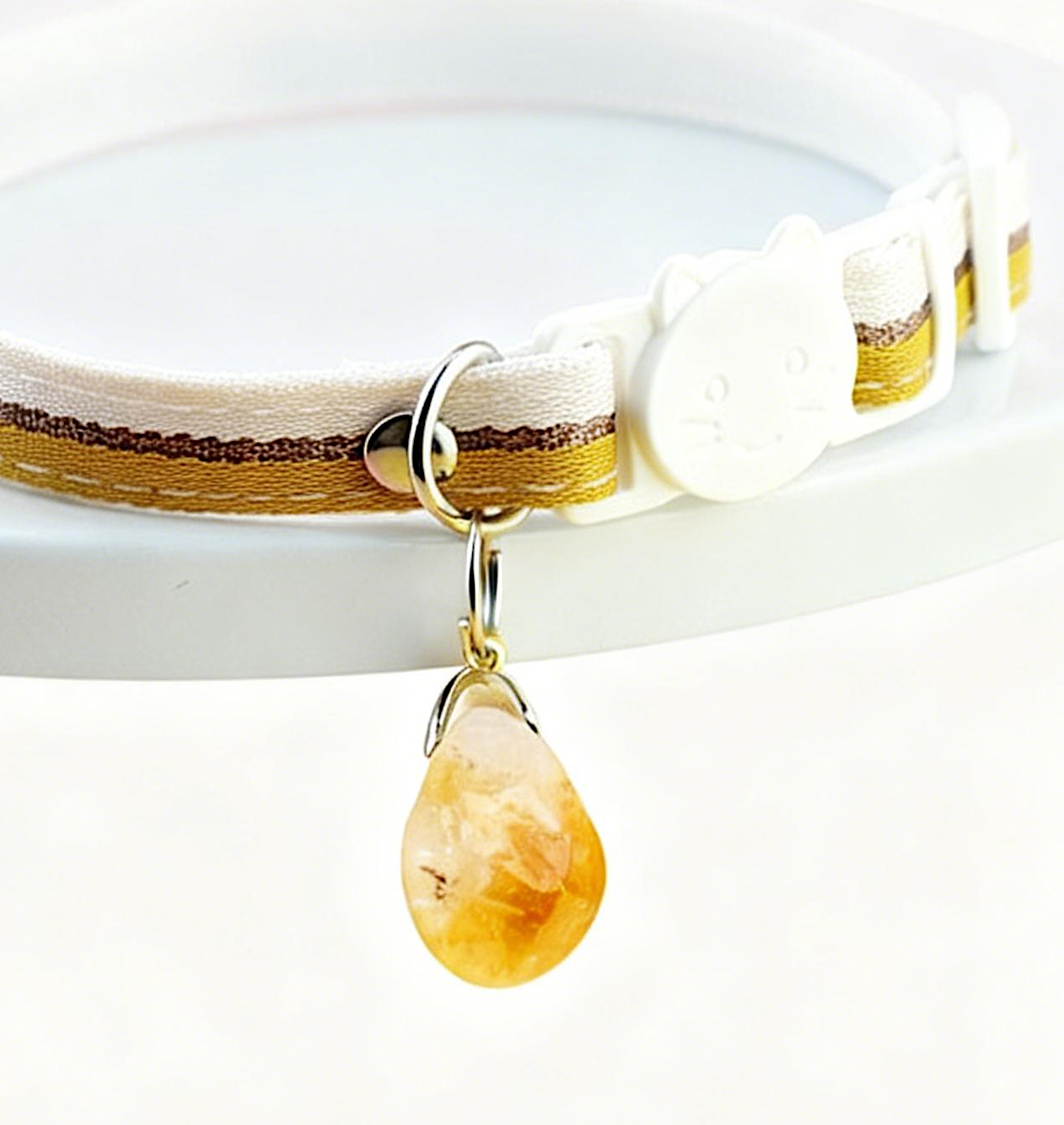Natural Citrine Pet Collar | Adjustable Fit | Breakaway Safety Buckle | For Cats & Small Dogs