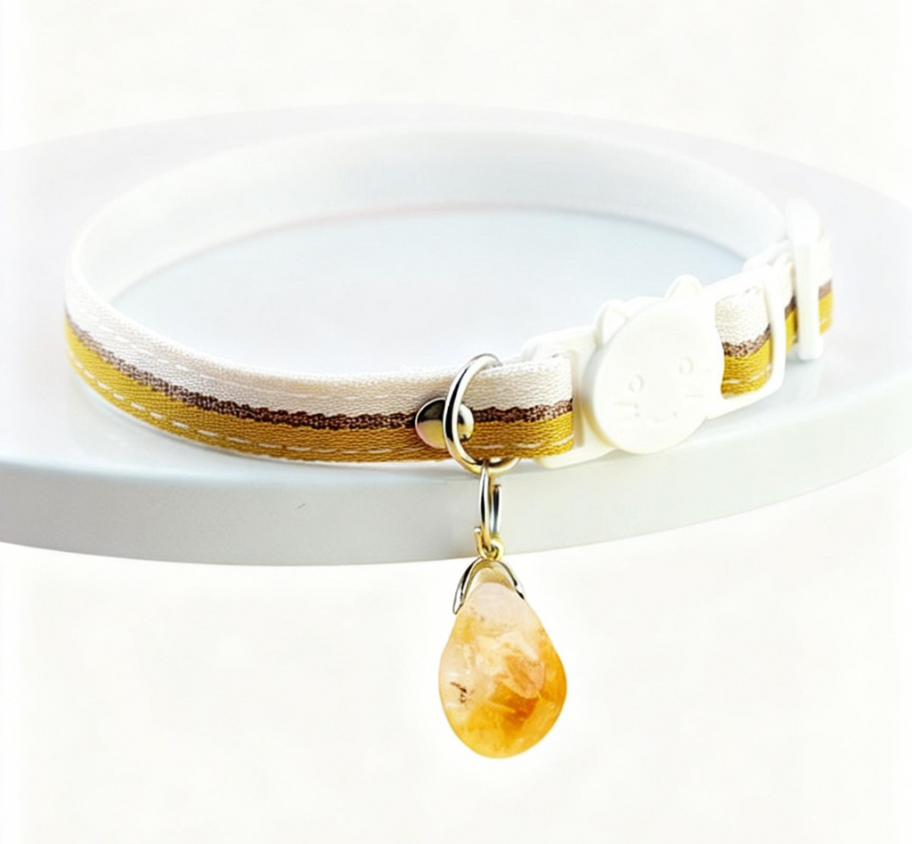 Natural Citrine Pet Collar | Adjustable Fit | Breakaway Safety Buckle | For Cats & Small Dogs