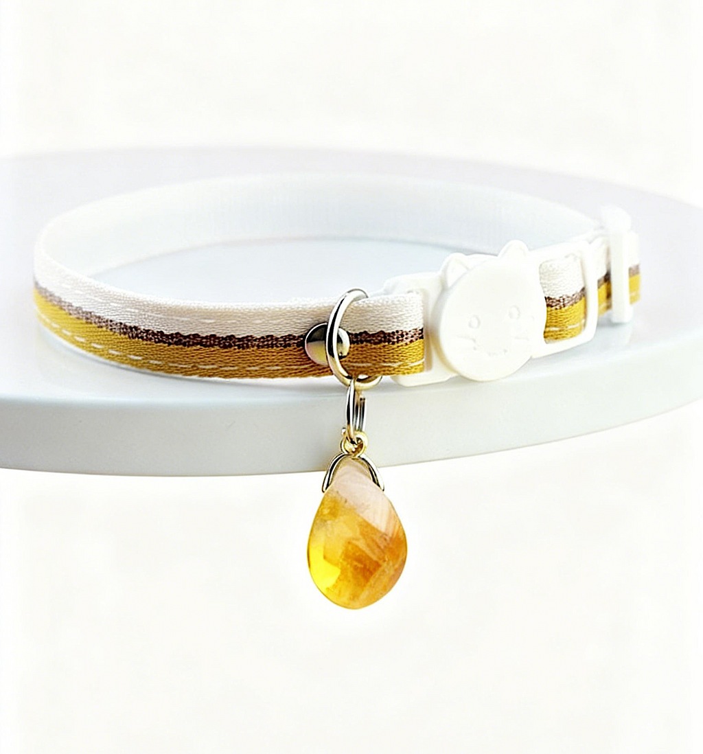 Natural Citrine Pet Collar | Adjustable Fit | Breakaway Safety Buckle | For Cats & Small Dogs