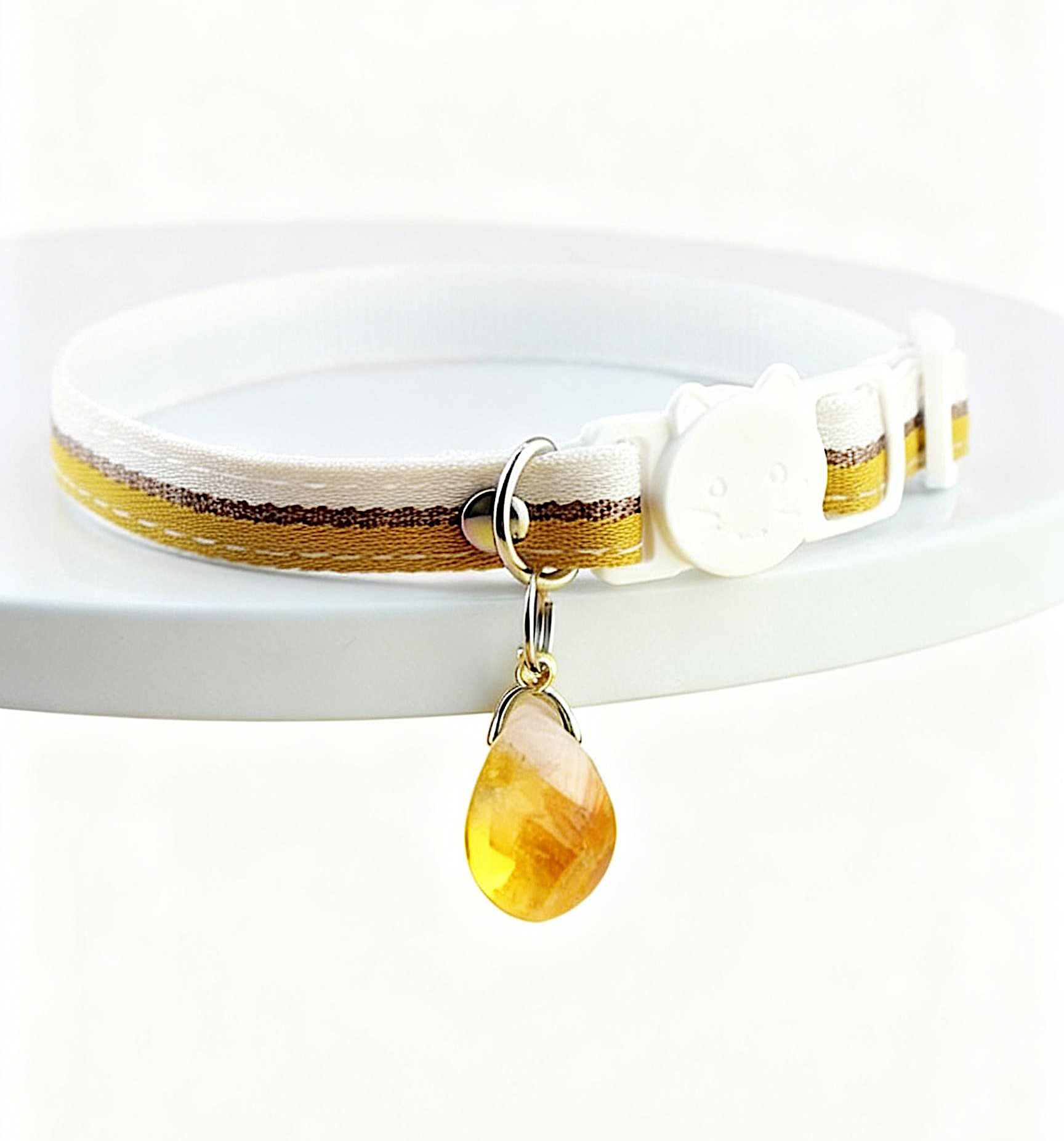 Natural Citrine Pet Collar | Adjustable Fit | Breakaway Safety Buckle | For Cats & Small Dogs