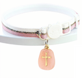 Pink Crystal Pet Collar – Adjustable Polyester Safety-Release Collar w/ Natural Rose Quartz Charm