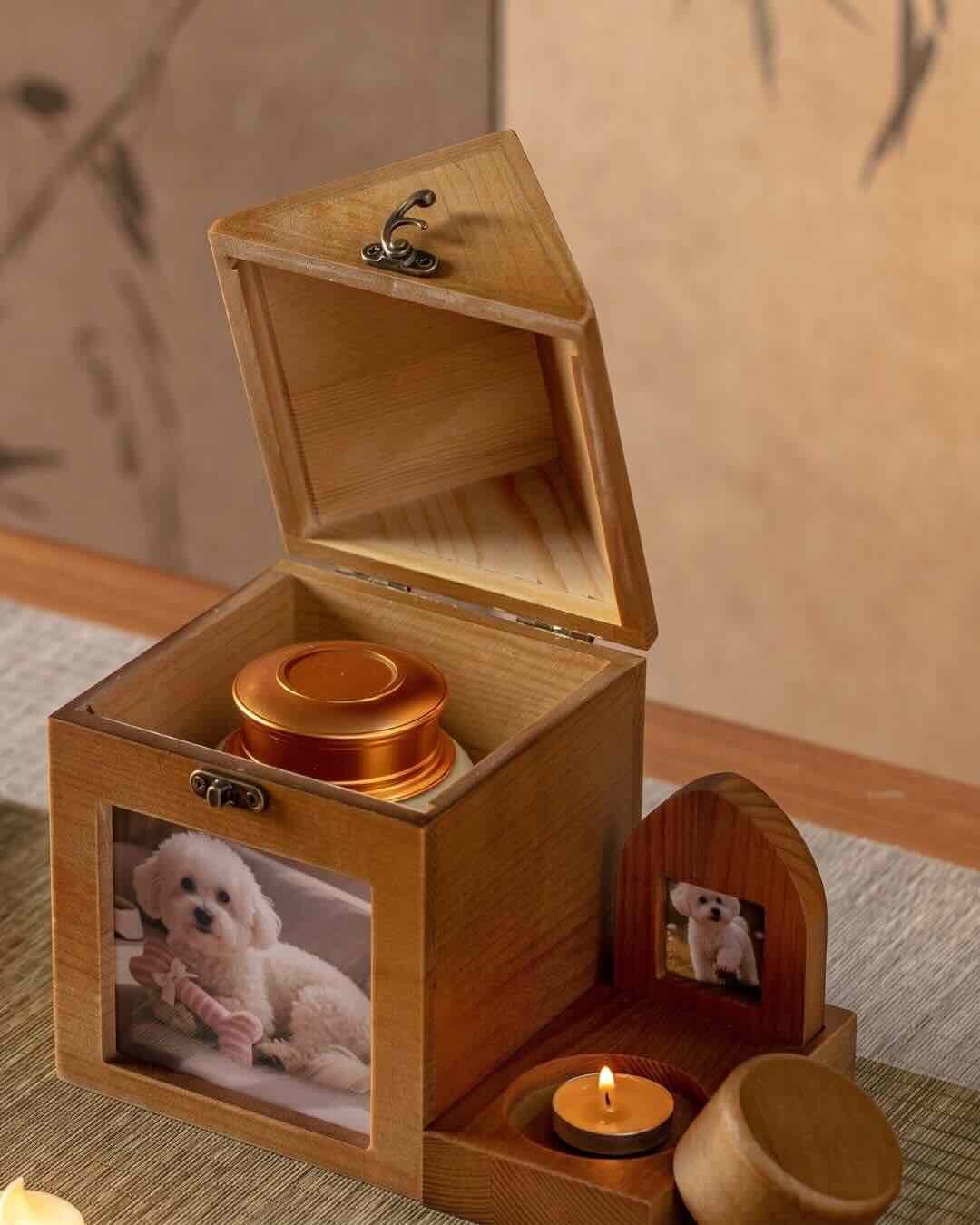Personalized Wooden Pet Memorial House | Deep Keepsake Box for Ashes, Collar & Fur