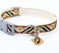 English: Natural Tiger's Eye Pet Collar - "The Warrior" Crystal Charm - Boho Geometric Pattern (Adjustable for Small/Medium Dogs)