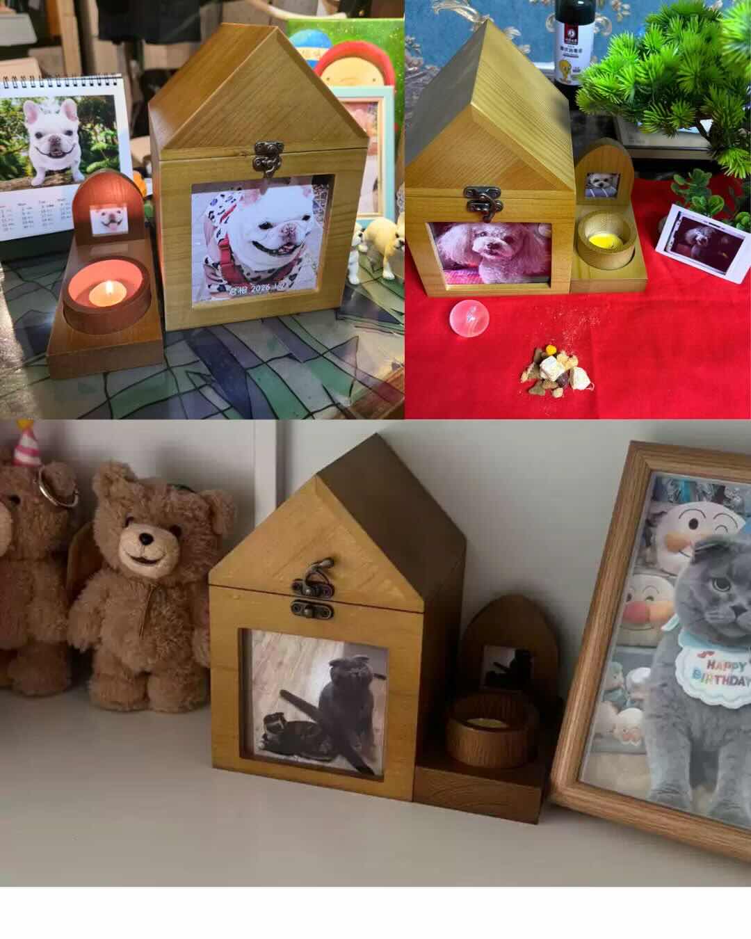 Personalized Wooden Pet Memorial House | Deep Keepsake Box for Ashes, Collar & Fur