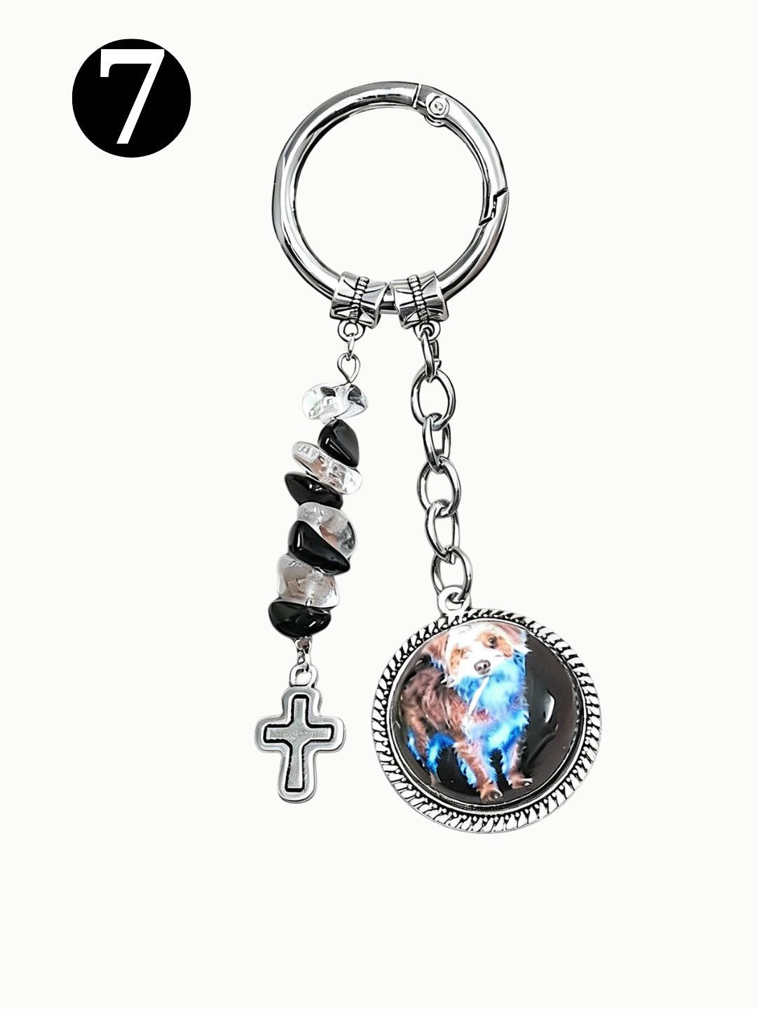 Clear photo charm keychain personalized with a dog or cat portrait.