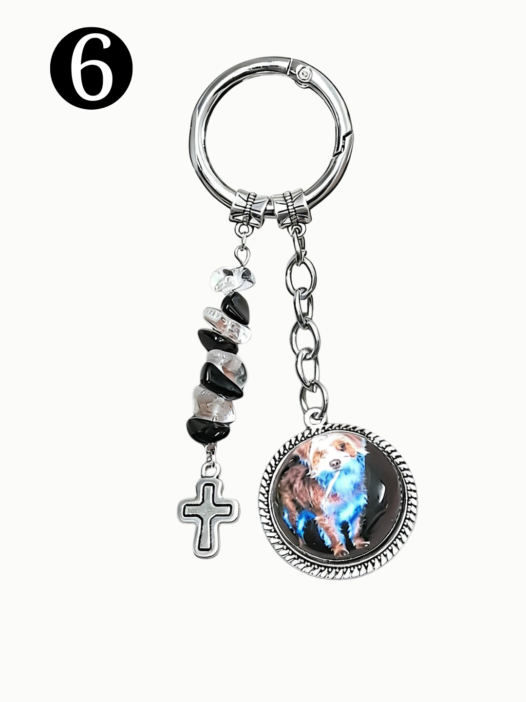 Clear quartz pet remembrance charm with a customized photo, amplifying the unconditional love of your dog or cat.