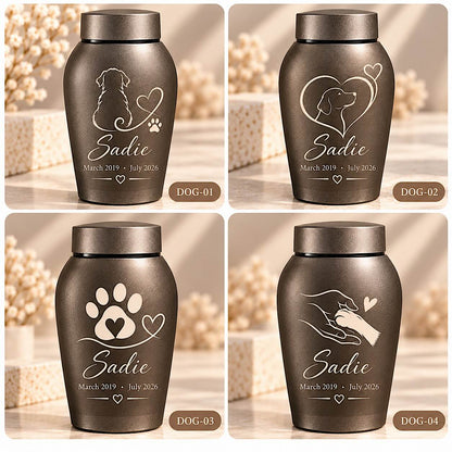 Four engraved dog urn designs labeled DOG-01 through DOG-04