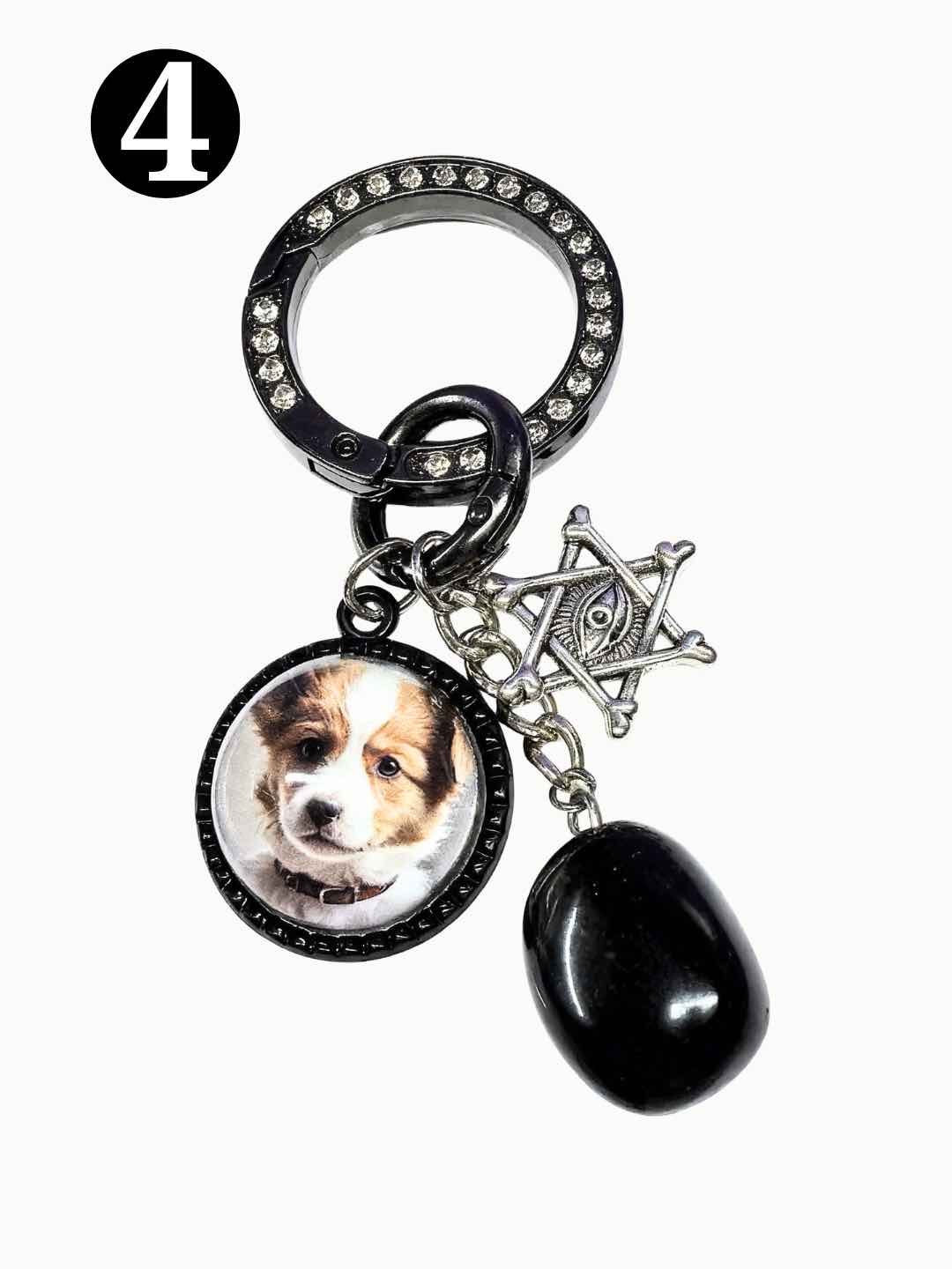 Personalized pet photo keyring for carrying a favorite portrait on keys or a bag.