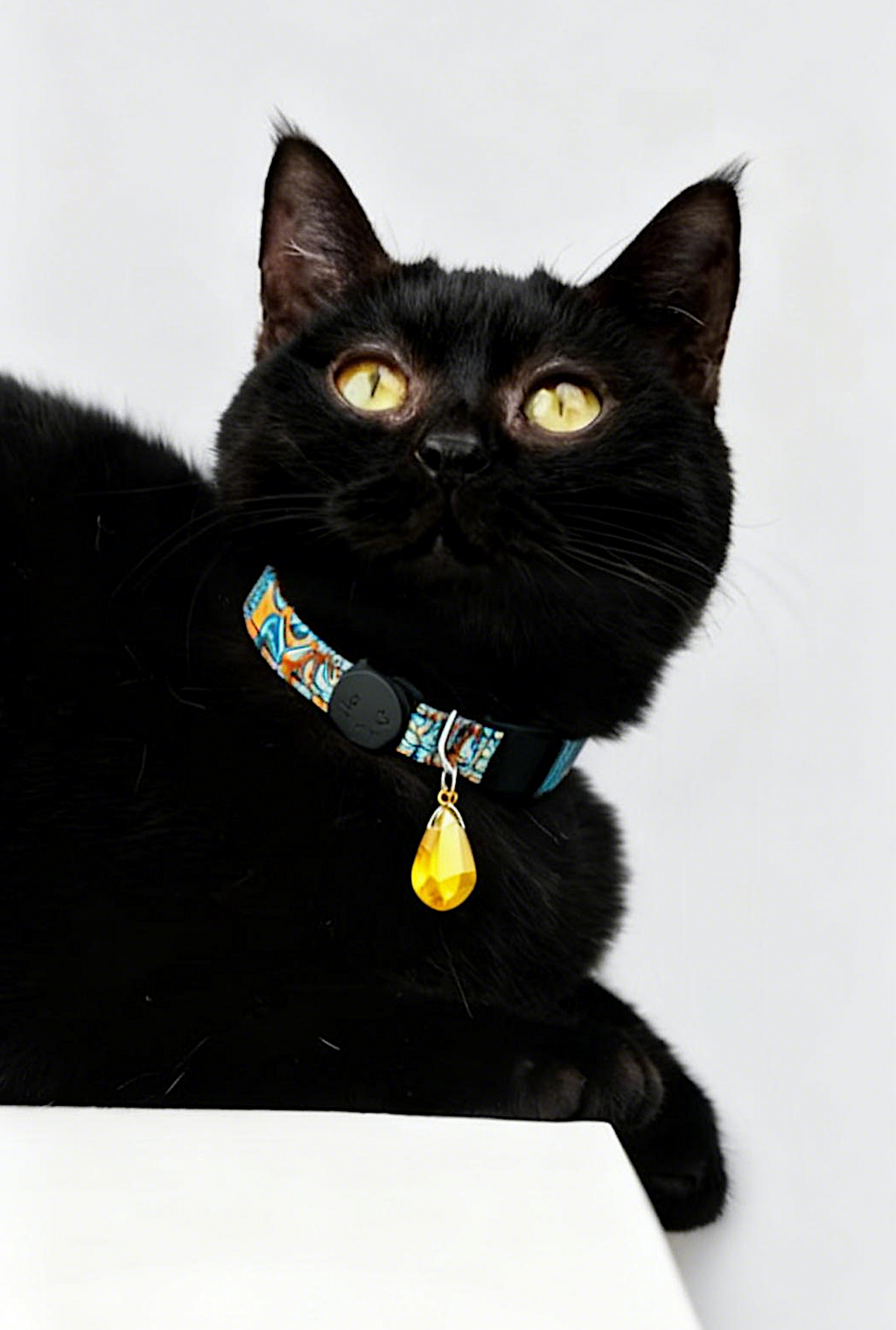 Yellow Crystal Pet Collar – Adjustable Polyester Safety-Release Collar w/ Natural Citrine Charm