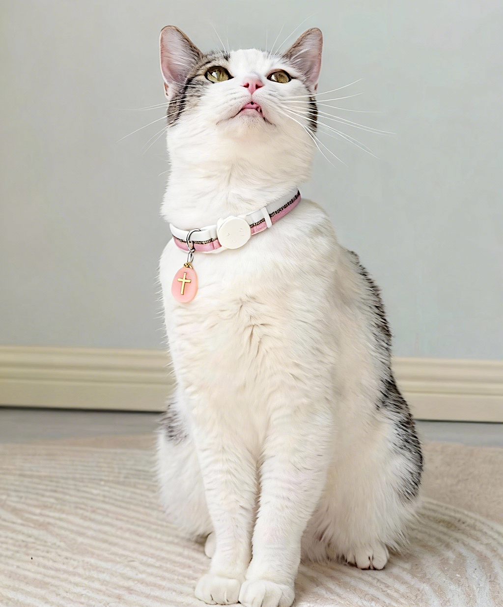 Pink Crystal Pet Collar – Adjustable Polyester Safety-Release Collar w/ Natural Rose Quartz Charm