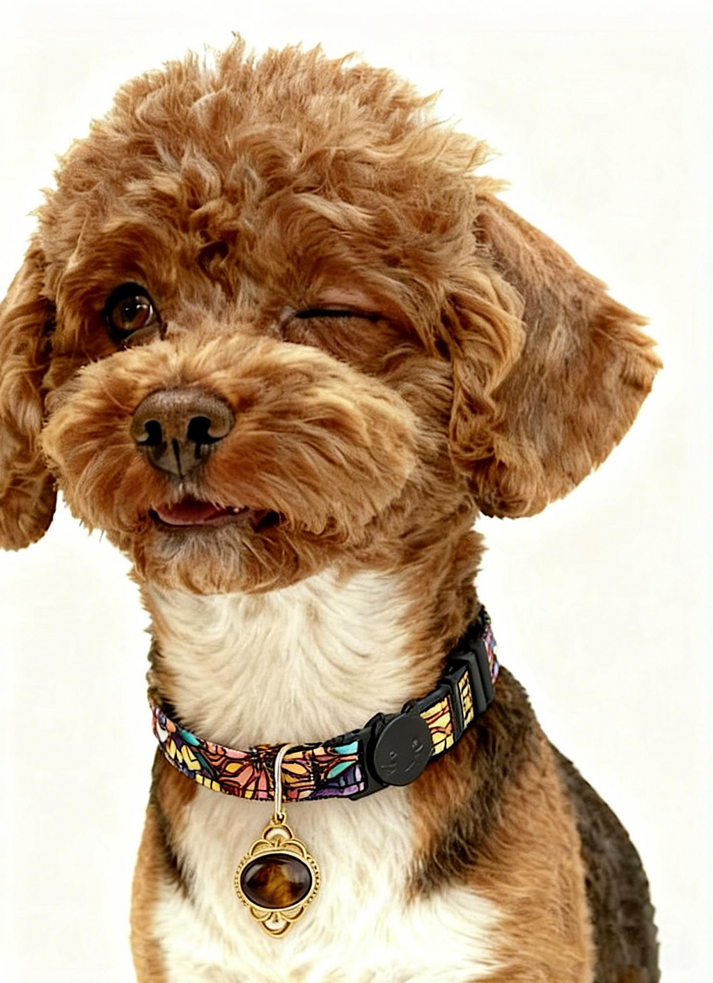 Tiger Eye Crystal Pet Collar – Adjustable Polyester Safety-Release Collar w/ Natural Tiger Eye Charm