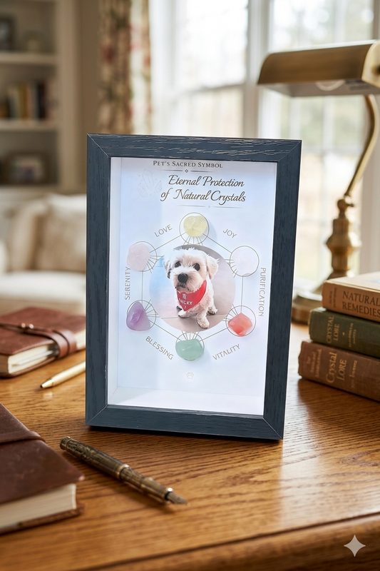 A thoughtful personalized pet memorial crystal frame keepsake. This touching sympathy gift surrounds your beloved dog or cat's portrait with eternal love and blessing stones.