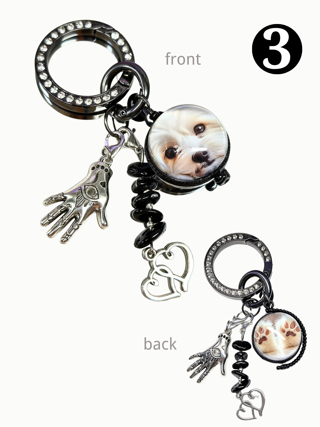 Spiritual connection custom pet picture charm crafted with natural crystals to honor your pet's memory and soul.